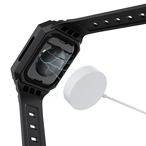 For Apple Watch Ultra 2 49mm PC Rugged Case Integrated TPU Watch Band(Black)