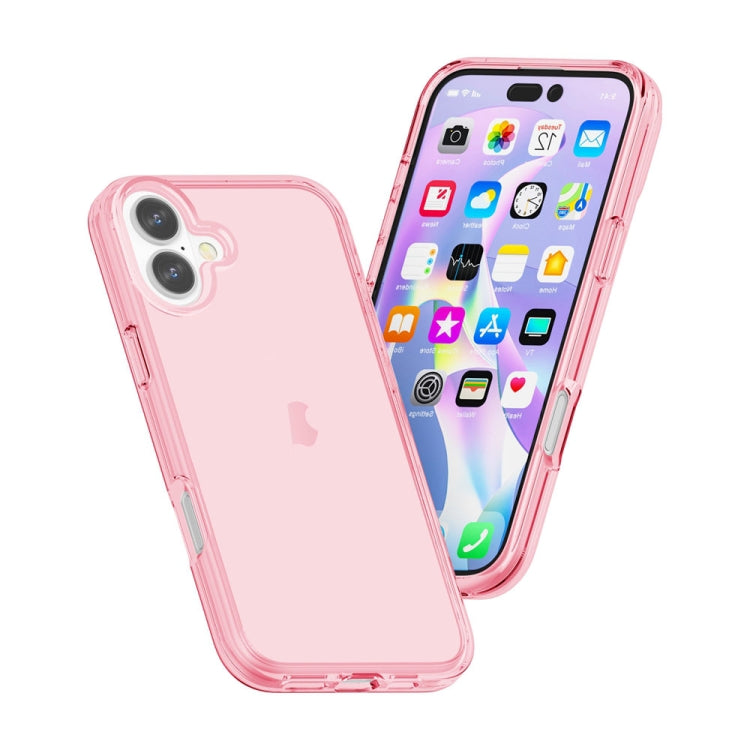 For iPhone 16 Shockproof Terminator Transparent Phone Case(Pink)