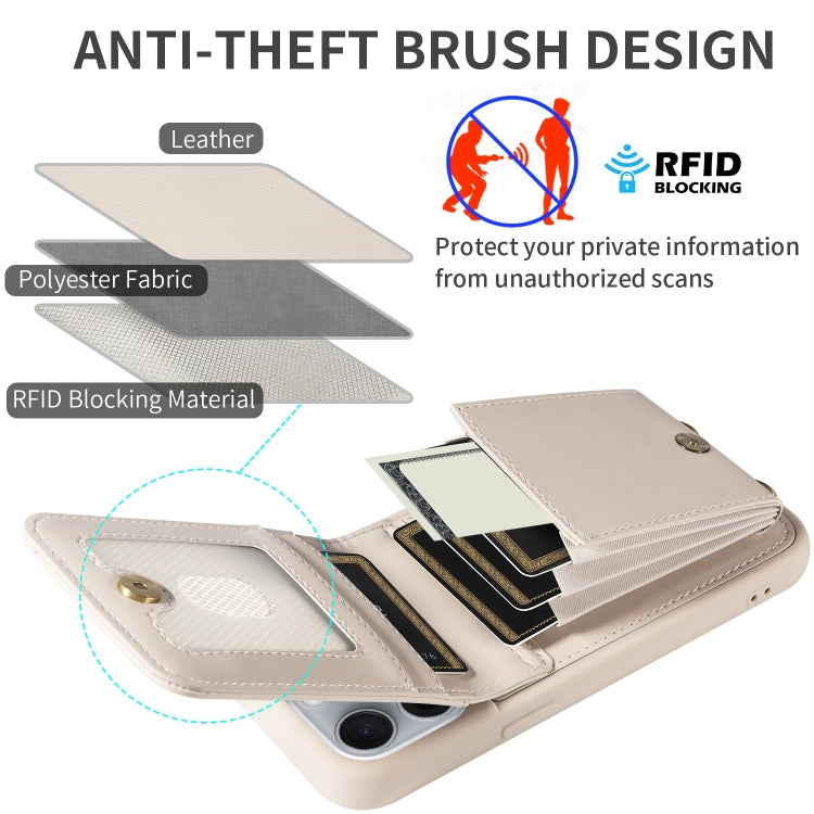 For iPhone 16 Pro Max Crossbody Lanyard Zipper Wallet Leather Phone Case(Beige)