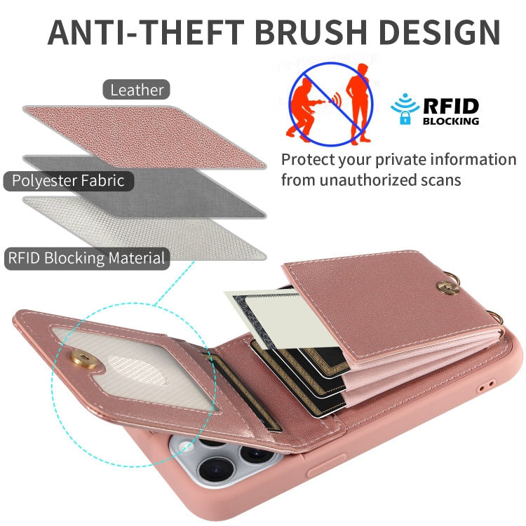 For iPhone 16 Pro Max Crossbody Lanyard Zipper Wallet Leather Phone Case(Rose Gold)