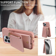 For iPhone 16 Pro Max Crossbody Lanyard Zipper Wallet Leather Phone Case(Rose Gold)
