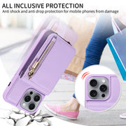 For iPhone 16 Pro Max Crossbody Lanyard Zipper Wallet Leather Phone Case(Purple)