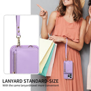 For iPhone 16 Pro Max Crossbody Lanyard Zipper Wallet Leather Phone Case(Purple)
