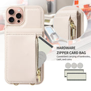 For iPhone 16 Pro Crossbody Lanyard Zipper Wallet Leather Phone Case(Beige)