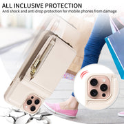 For iPhone 16 Pro Crossbody Lanyard Zipper Wallet Leather Phone Case(Beige)