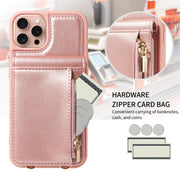 For iPhone 16 Pro Crossbody Lanyard Zipper Wallet Leather Phone Case(Rose Gold)