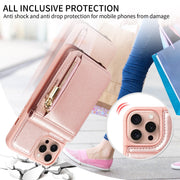 For iPhone 16 Pro Crossbody Lanyard Zipper Wallet Leather Phone Case(Rose Gold)
