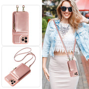 For iPhone 16 Pro Crossbody Lanyard Zipper Wallet Leather Phone Case(Rose Gold)