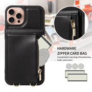 For iPhone 16 Pro Crossbody Lanyard Zipper Wallet Leather Phone Case(Black)