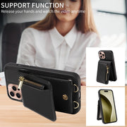 For iPhone 16 Pro Crossbody Lanyard Zipper Wallet Leather Phone Case(Black)