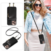For iPhone 16 Pro Crossbody Lanyard Zipper Wallet Leather Phone Case(Black)