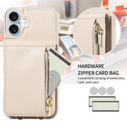 For iPhone 16 Plus Crossbody Lanyard Zipper Wallet Leather Phone Case(Beige)