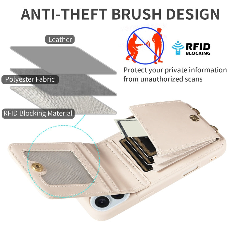 For iPhone 16 Plus Crossbody Lanyard Zipper Wallet Leather Phone Case(Beige)