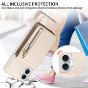 For iPhone 16 Plus Crossbody Lanyard Zipper Wallet Leather Phone Case(Beige)