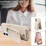 For iPhone 16 Plus Crossbody Lanyard Zipper Wallet Leather Phone Case(Beige)