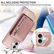 For iPhone 16 Plus Crossbody Lanyard Zipper Wallet Leather Phone Case(Rose Gold)