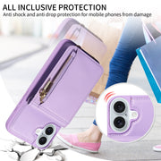 For iPhone 16 Plus Crossbody Lanyard Zipper Wallet Leather Phone Case(Purple)