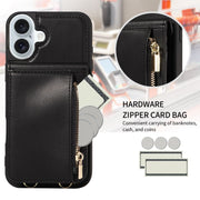 For iPhone 16 Plus Crossbody Lanyard Zipper Wallet Leather Phone Case(Black)