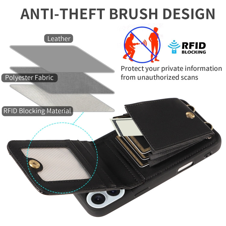 For iPhone 16 Plus Crossbody Lanyard Zipper Wallet Leather Phone Case(Black)