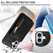 For iPhone 16 Plus Crossbody Lanyard Zipper Wallet Leather Phone Case(Black)