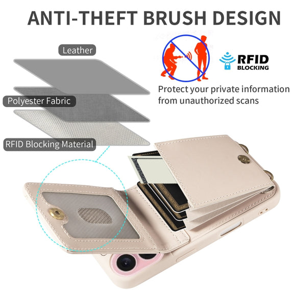 For iPhone 16 Crossbody Lanyard Zipper Wallet Leather Phone Case(Beige)