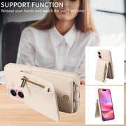 For iPhone 16 Crossbody Lanyard Zipper Wallet Leather Phone Case(Beige)