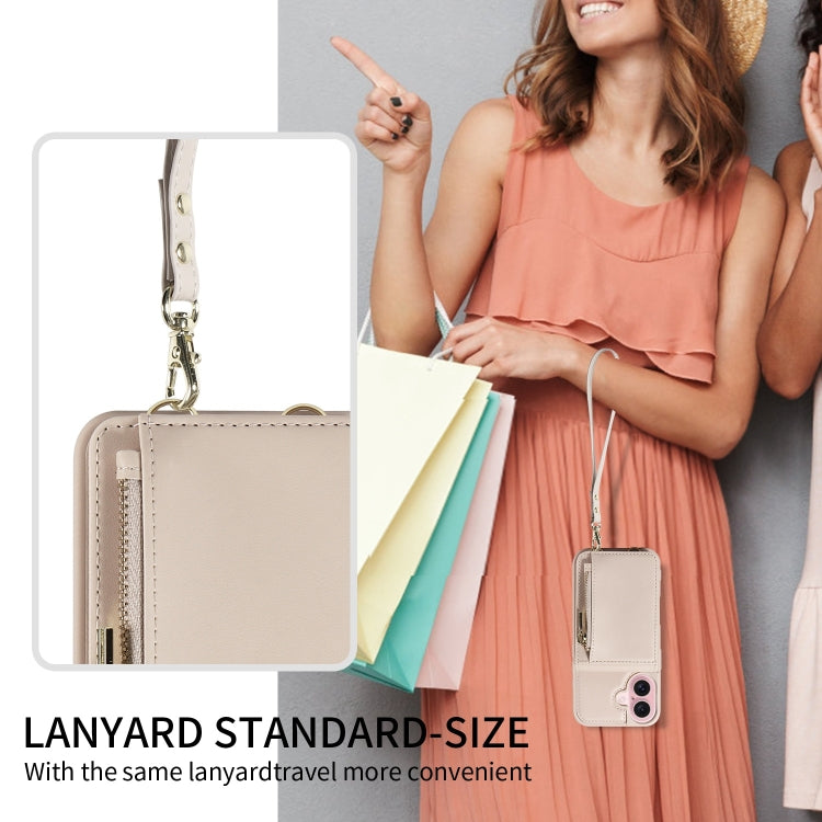 For iPhone 16 Crossbody Lanyard Zipper Wallet Leather Phone Case(Beige)