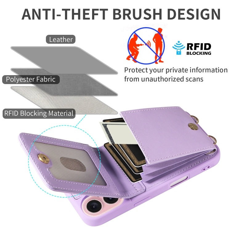 For iPhone 16 Crossbody Lanyard Zipper Wallet Leather Phone Case(Purple)