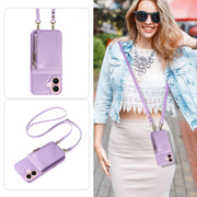 For iPhone 16 Crossbody Lanyard Zipper Wallet Leather Phone Case(Purple)