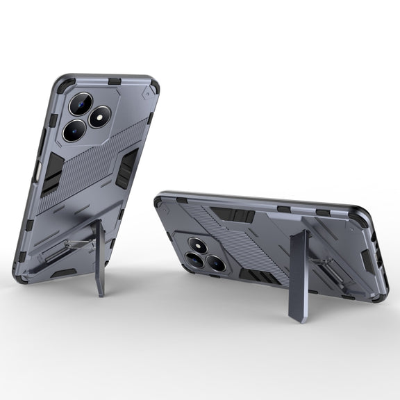 For Realme C53 4G Punk Armor 2 in 1 PC + TPU Phone Case with Holder(Grey)