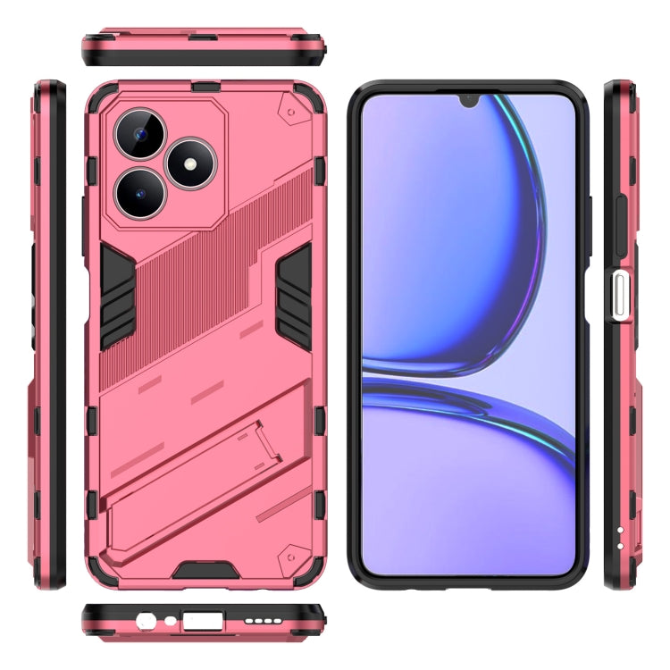For Realme C53 4G Punk Armor 2 in 1 PC + TPU Phone Case with Holder(Light Red)