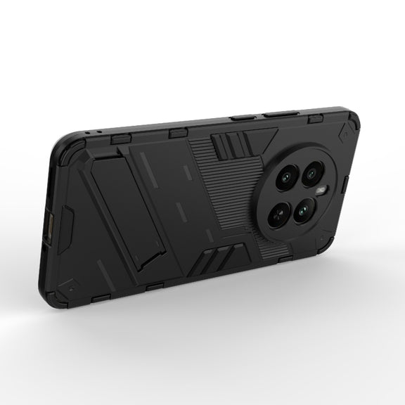 For Realme 12+ 5G Global Punk Armor 2 in 1 PC + TPU Phone Case with Holder(Black)