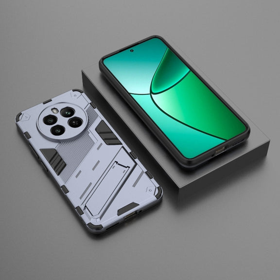 For Realme 12+ 5G Global Punk Armor 2 in 1 PC + TPU Phone Case with Holder(Grey)