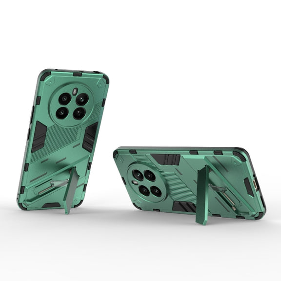 For Realme 12+ 5G Global Punk Armor 2 in 1 PC + TPU Phone Case with Holder(Green)