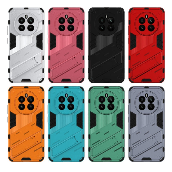 For Realme 12+ 5G Global Punk Armor 2 in 1 PC + TPU Phone Case with Holder(Green)
