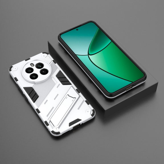 For Realme 12+ 5G Global Punk Armor 2 in 1 PC + TPU Phone Case with Holder(White)