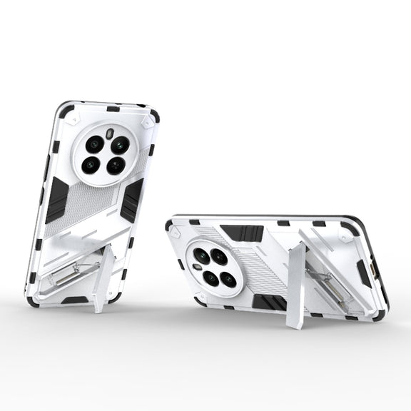 For Realme 12+ 5G Global Punk Armor 2 in 1 PC + TPU Phone Case with Holder(White)