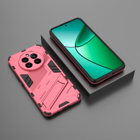 For Realme 12+ 5G Global Punk Armor 2 in 1 PC + TPU Phone Case with Holder(Light Red)