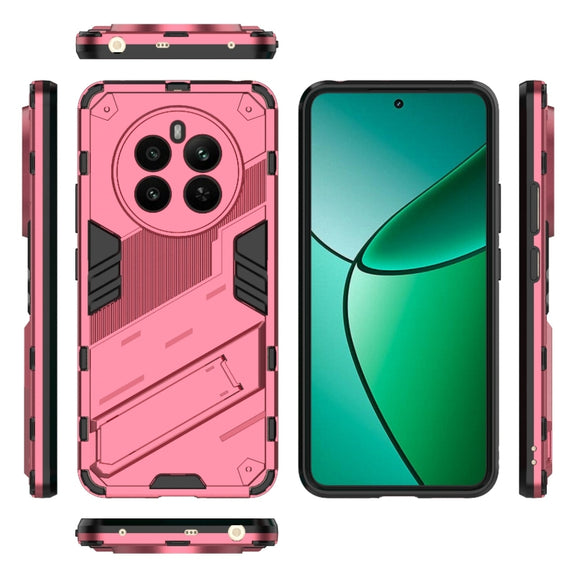 For Realme 12+ 5G Global Punk Armor 2 in 1 PC + TPU Phone Case with Holder(Light Red)