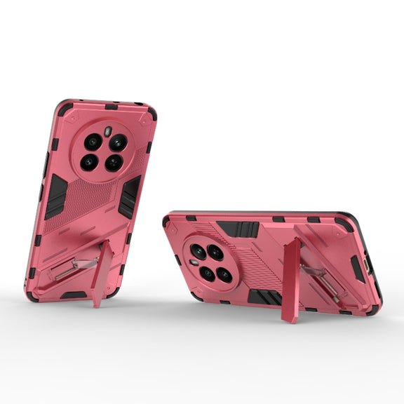 For Realme 12+ 5G Global Punk Armor 2 in 1 PC + TPU Phone Case with Holder(Light Red)