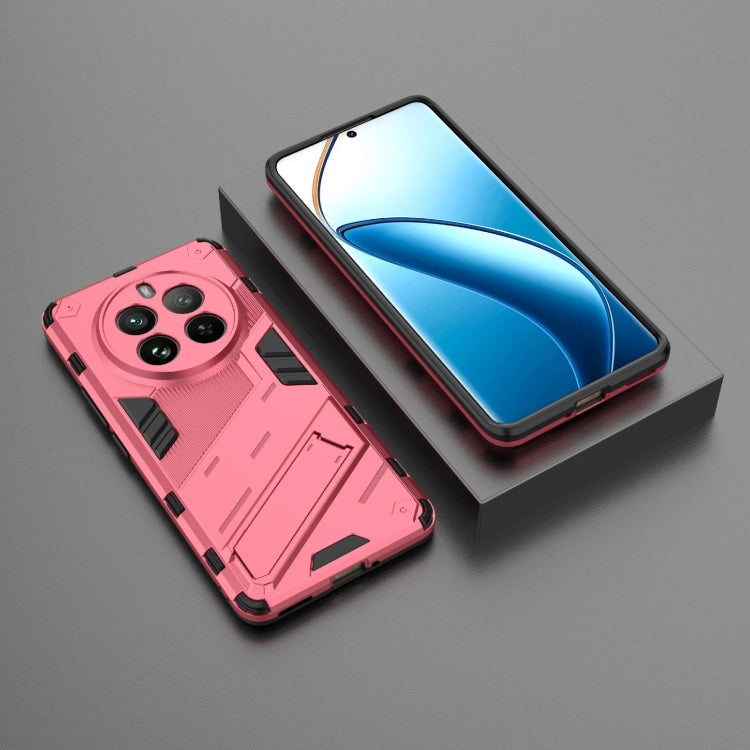 For Realme 12 Pro 5G Global Punk Armor 2 in 1 PC + TPU Phone Case with Holder(Light Red)