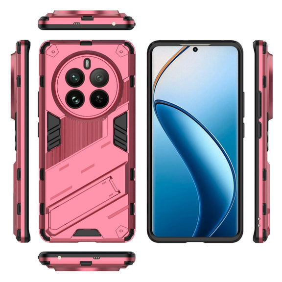 For Realme 12 Pro 5G Global Punk Armor 2 in 1 PC + TPU Phone Case with Holder(Light Red)