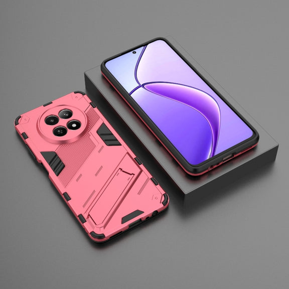 For Realme 12 5G Global Punk Armor 2 in 1 PC + TPU Phone Case with Holder(Light Red)