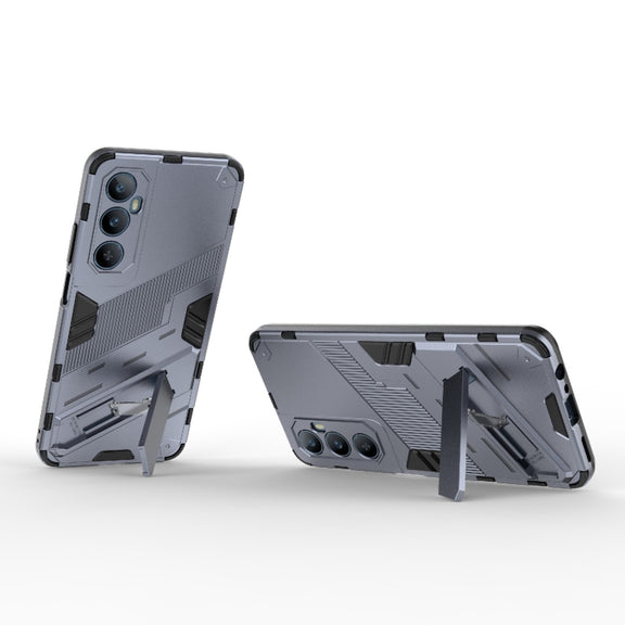 For Realme C65 4G Global Punk Armor 2 in 1 PC + TPU Phone Case with Holder(Grey)