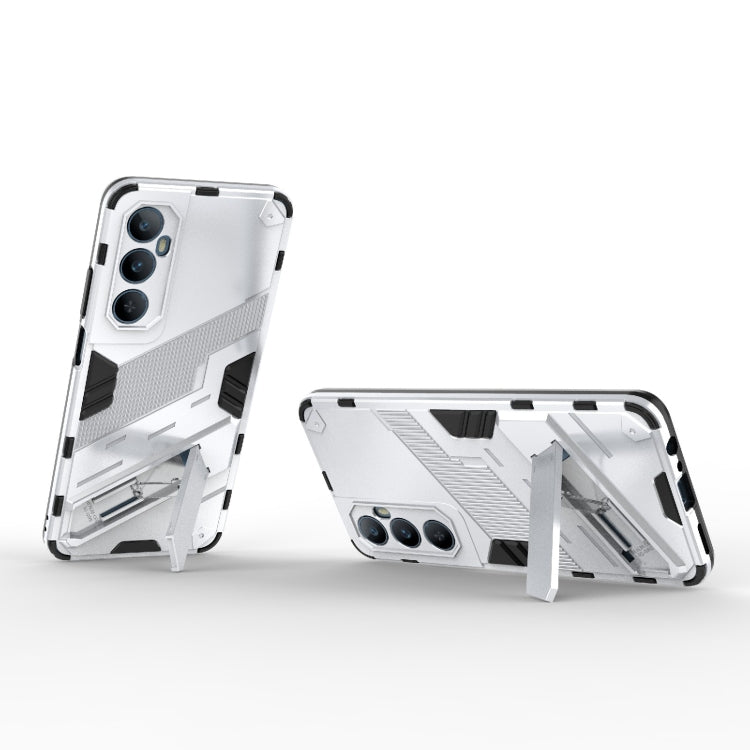For Realme C65 4G Global Punk Armor 2 in 1 PC + TPU Phone Case with Holder(White)