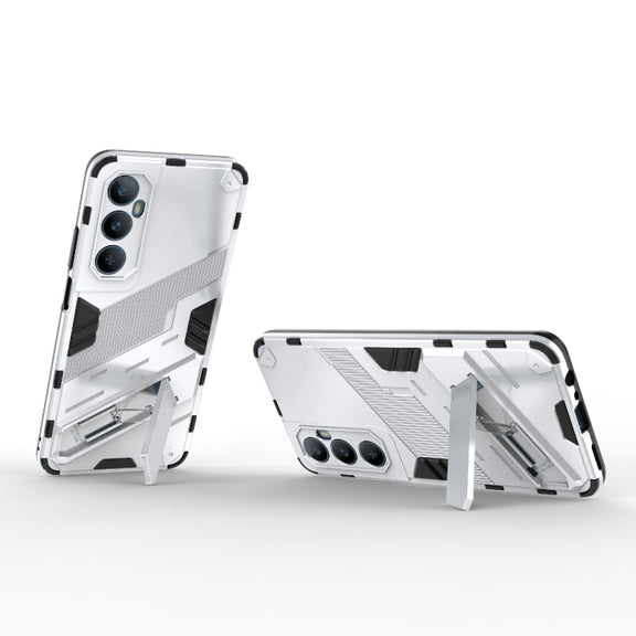 For Realme C65 4G Global Punk Armor 2 in 1 PC + TPU Phone Case with Holder(White)