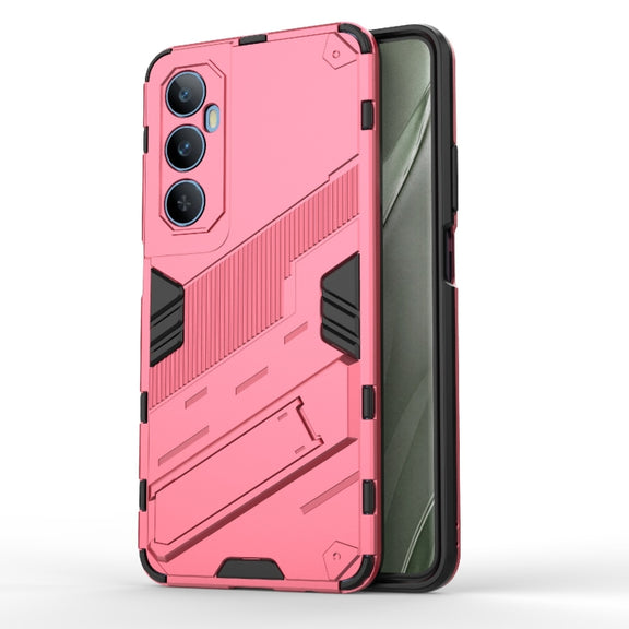 For Realme C65 4G Global Punk Armor 2 in 1 PC + TPU Phone Case with Holder(Light Red)