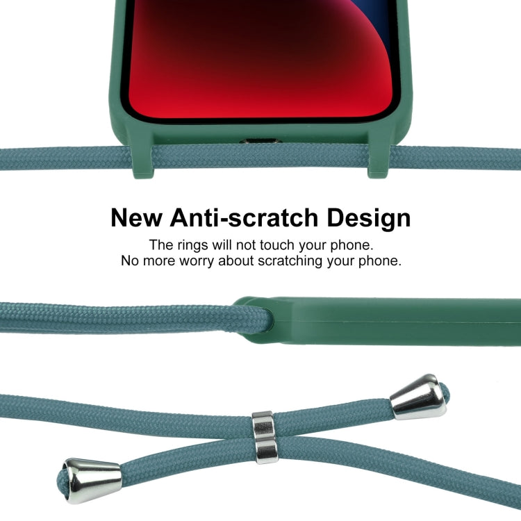 For iPhone 15 Plus Crossbody Lanyard Liquid Silicone Case(Emerald Green)