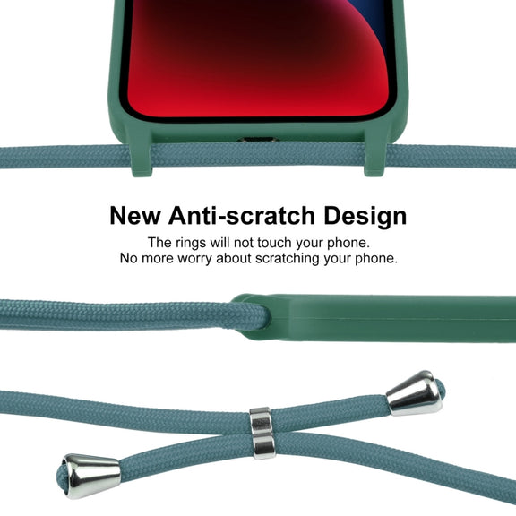 For iPhone 15 Plus Crossbody Lanyard Liquid Silicone Case(Emerald Green)