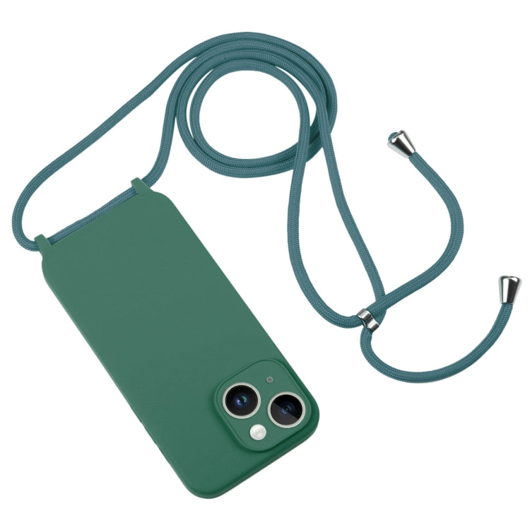 For iPhone 15 Crossbody Lanyard Liquid Silicone Case(Emerald Green)